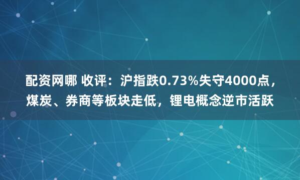 配资网哪 收评：沪指跌0.73%失守4000点，煤炭、券商等板块走低，锂电概念逆市活跃